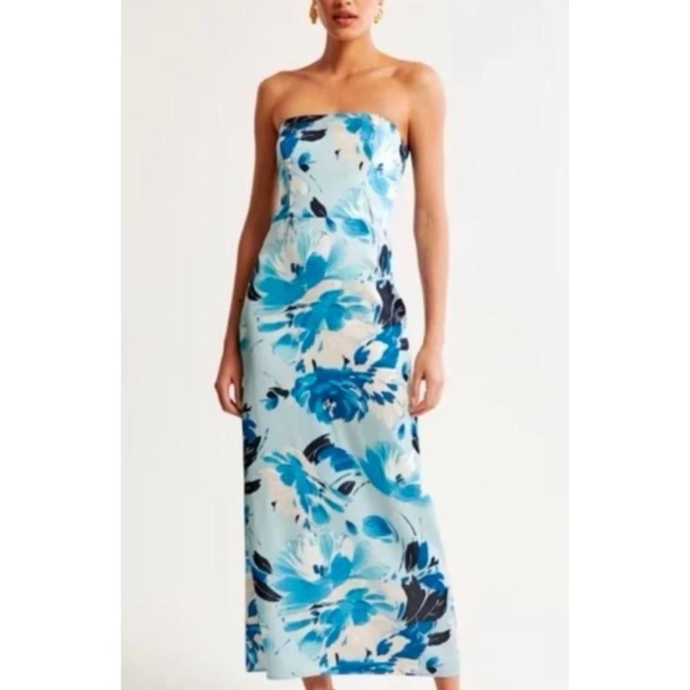 Abercrombie‎ & Fitch Blue Floral Strapless Smocked Back Maxi Dress Women's XS